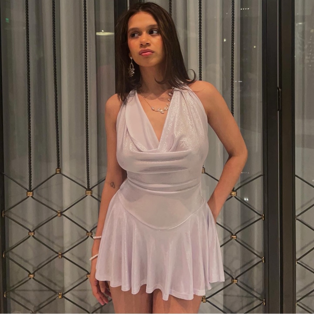 Pearly light purple maxi mini dress, backless as well! :)  Only worn once!